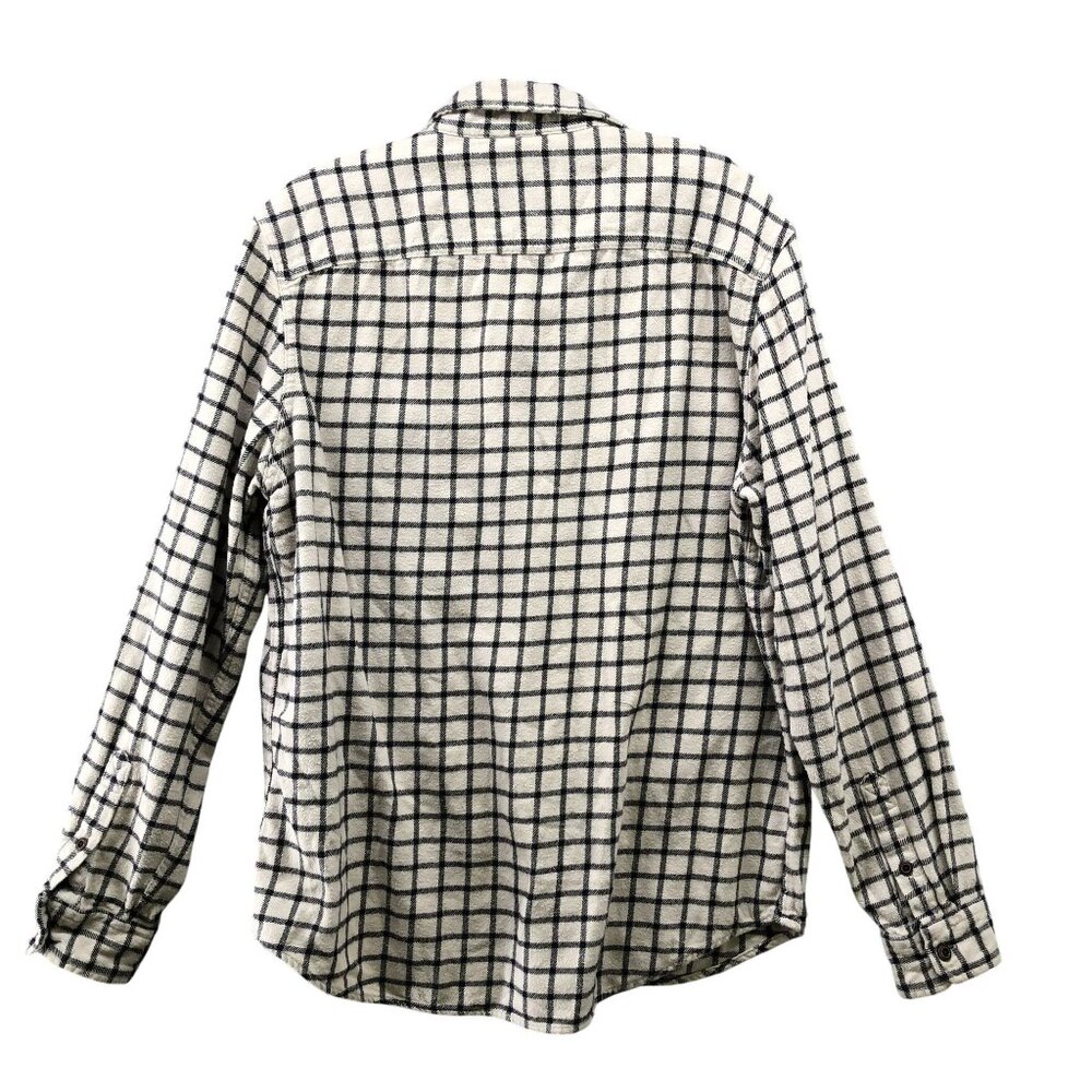 American Eagle Flannel Shirt Mens Large L Cream Black Grid Plaid Thick Shacket - Picture 2 of 10